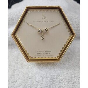 14K Gold Dipped "S" Initial Necklace Dainty Cubic Zirconia Rondelle Charm 19"